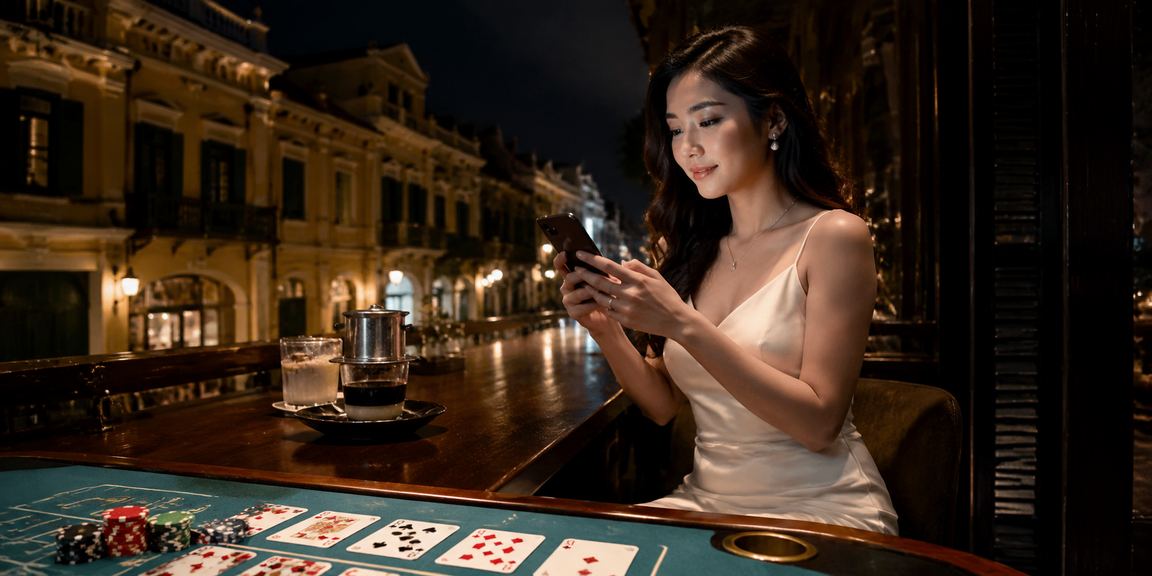 Người chơi tại Hà Nội thưởng thức cà phê và truy cập tài khoản baccarat trên điện thoại